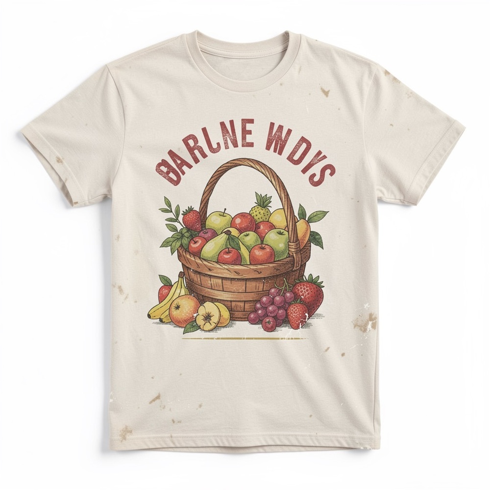 Gildan Cream Fruit Basket Graphic Short Sleeve Tee